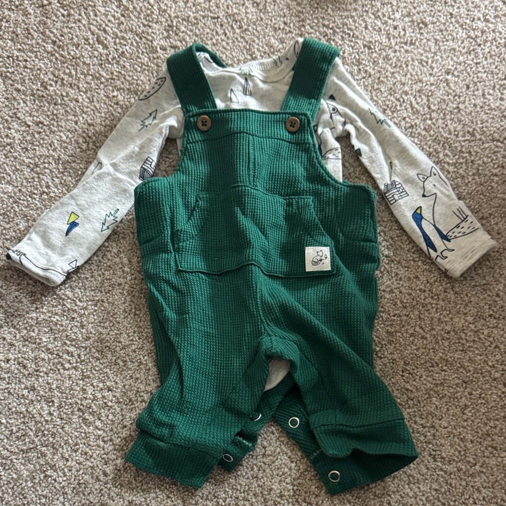 Green Waffle Knit Overalls for Kids